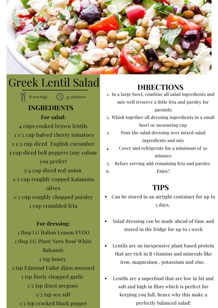 Jade's Favourite Greek Lentil Salad