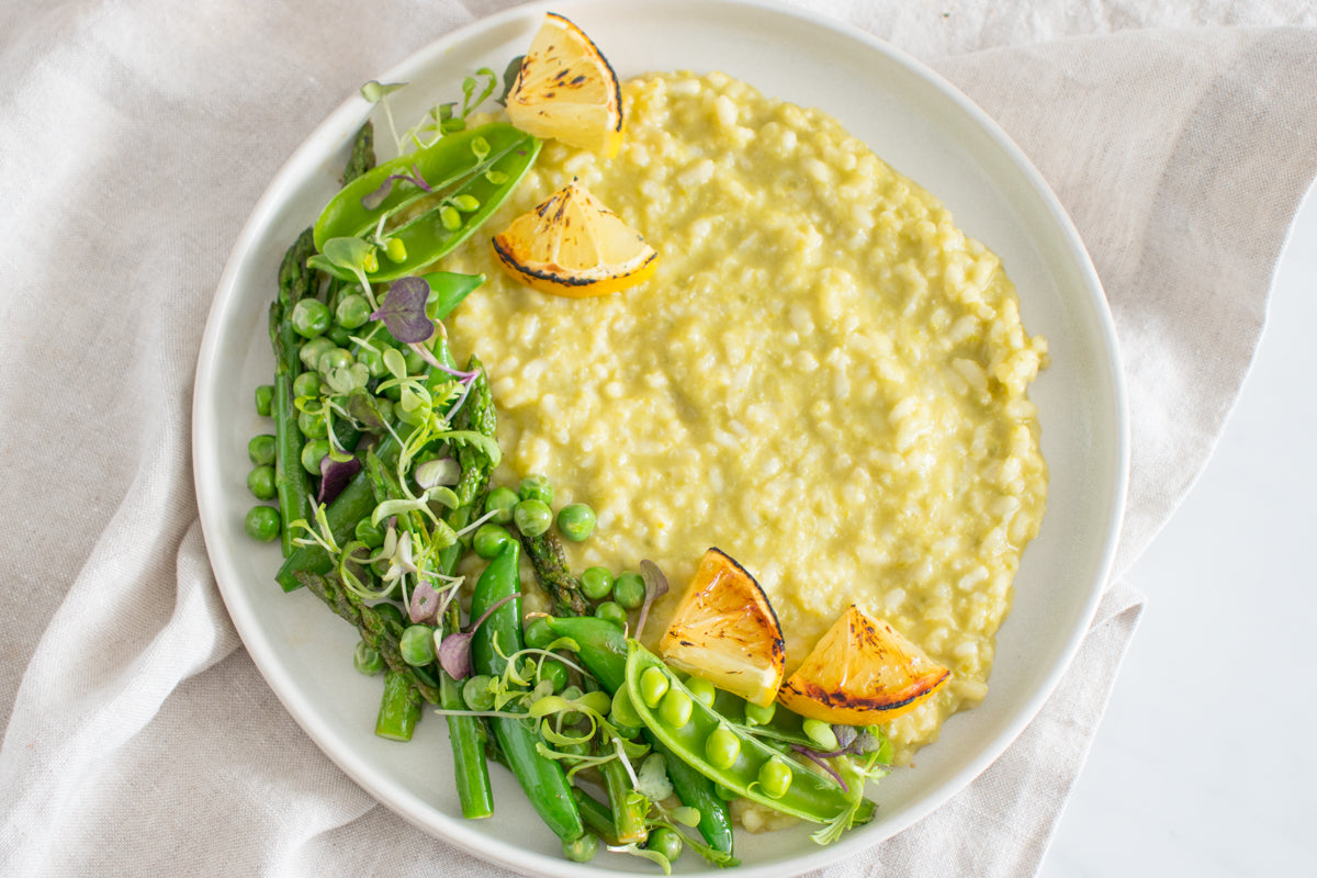 Pea Pesto and Grilled Lemon Risotto